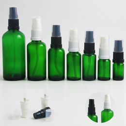 20pcs 10ml 20ml 30ml 50ml 100ml green glass bottle with white black plastic pump 5cc 15cc small cosmetic skincare