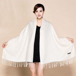 Solid White 100 Soft Women039s New Large Fashion Fine Tassels Cashmere Pashima Thick Long Shawl Scarfs Wrap Warm 1120015693162