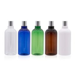 Large Size High Quality Plastic Container With Bright Silver Screw Cap 500ml 500cc Aluminum PET Bottle Toner Shampoo Bottles