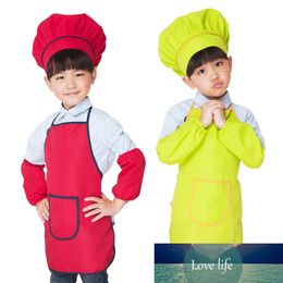 Children Waterproof Cartoon Kitchen Cooking Bib Apron Apron Sleeve 3 Set Family Clean Annex # @