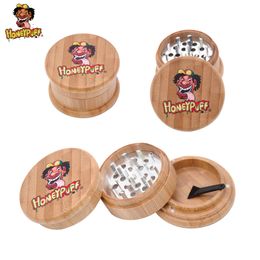 HONEYPUFF Natural Bamboo Smoking Herb Grinder With UV Logo 3 Pieces Handmade Dry Herb Tobacco Grinder With Metal Teeth vs sharpstone Grinder