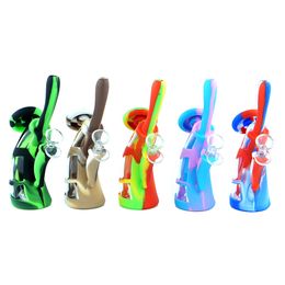 Knight silicone+glass water smoke pipe bongs glass silicone smoking pipe Tobacco Grinder with glass bowl factory price