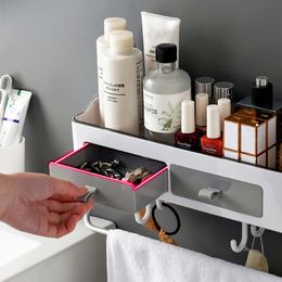 ONEUP Punch-freer Bathroom Shower Shelf Bathroom Towel Bar Shampoo Cosmetic Shower Shelf Holder Kitchen Plastic Storage Rack LJ201204