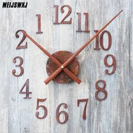 DIY Retro Saat Clock Reloj Duvar Saati Digital Wall Clocks Horloge Murale Self Adhesive Watch Reverse Pointer Decor 201212