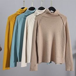 GIGOGOU Thumb Hole Woman Sweaters Chic Turtleneck Crop Top Women Pink Pulover Sweater Soft Knitted Jumper Female Jersey Mujer 201130
