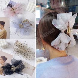 Simplicity Organza Polka Dot Hair Claw Clamps Lady Hair Styling Tools Women Girl Sweet Bath Clip Ponytail Clips Bow Grabbing Clip