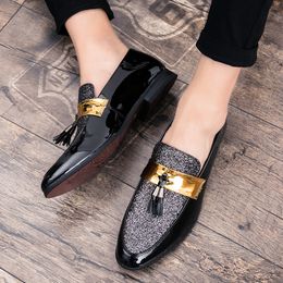 Casual Dress Shoes Men Flat Black Golden Formal Patchwork Shoe PU Leather