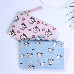 Slim Wallets Women Men Coin Purse Cute Cow Pu Leather Zipper Money Bag Sweet Student Multi Card ID Key Pouch