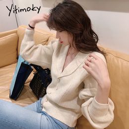 yitimoky womens cardigan women sweaters solid button vintage knitted womens sweaters autumn and winter soft cardigan women 201128