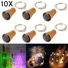 10PCS 1M 1.5M 2M Solar Cork LED String Light Copper Wire String Holiday Fairy Lights For Christmas Party Wedding Decor Y201020