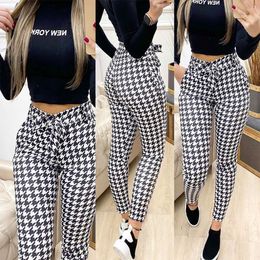 Swallow Gird Print Skinny Pencil Pants Women Female Autumn Casual High Waist Trousers Ladies Fashion Houndstooth Pants D30 201202