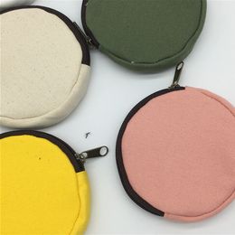 DIY Blank Round Canvas Zipper Pouches Cotton Kawaii Coin Purses Pencil Cases Pencil Bags 8 Colors HHB2422 on Sale