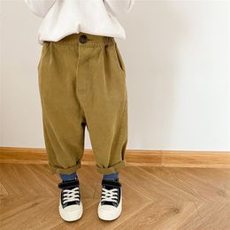 Autumn boys and girls casual loose straight pants Kids solid Colour all-match cotton trousers LJ201019