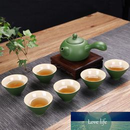 7Pcs Handmade Ceramic Matte Solid Colour Chinese KungFu Tea Set Nordic Simple Coffee Pot&Cup Teapot&Cup With Anti Scalding Handle