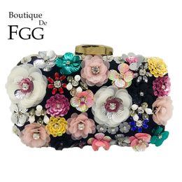 Boutique De FGG Socialite Women Flower Evening Bags Wedding Party Bridal Beaded Purse Crystal Clutch Handbag Bolso Fiesta Mujer 201204