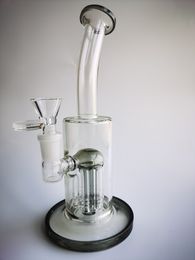 Vintage 9inch 6arm Tree Perc Glass Bong Water smoking hookah pipe 14mm Joint Bubbler Perc Oil Dab Rigs can put customer logo