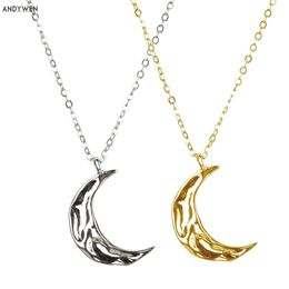 ANDYWEN 925 Sterling Silve Gold Irregular Moon Pendant European Trend Luxury Women Jewelry luxury Big Thick Jewelry Long Chain Q0531