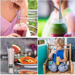 6*215mm 6*266mm Stainless Steel Straw Bent And Straight Reusable Colourful Straw Drinking Metal Straws Cleaner Brush Bar Drinking