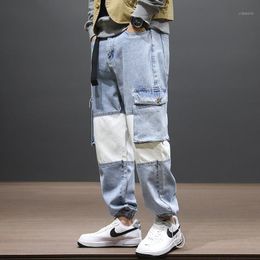 Fashion Streetwear Men Jeans Loose Fit Patchwork Spliced Designer Denim Cargo Pants Big Pocket Wide Leg Trousers Hip Hop Joggers1178B