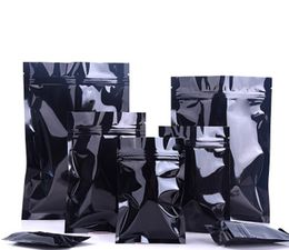 100Pcs Glossy Black Aluminum Foil Snack Retail Storage Packaging Bag Zip Heat Seal Mylar Food Nuts Packing