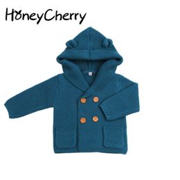 Children's Cardigan Sweater Boy's Cap Pure Color Knitted Sweater Autumn And Winter Coat Sweater Baby Girl Clothes LJ201007