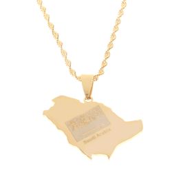 Stainless Steel Gold Color Saudi Arabia Map Pendant Necklace Country Flag Maps Charm Jewelry