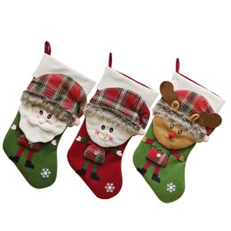 Plush Christmas Stocking Gift Bags Large Size Latticed Candy Bag Xams Tree Decoration Socks Ornament Christmas Gift Wrap60pcs T1I2708
