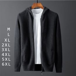 Plus Size Casual Solid Knitted Sweater Jackets Men Zipper Black Korean Sweaters Hooded Pockets Cardigan Hombre Cremallera Winter LJ200916