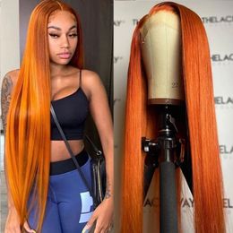-Kostüm Zubehör 28inch Orange Farbe Lange Spitze Front Seidige Gerade Frisur mit Mittelteil für Frauen Synthetisches Haar Hitzebeständige FI