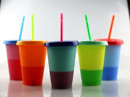 Custom ECO 16oz Color Changing PP Plastic Water Tumbler Reusable Gredient Coffee Mug Tumbler With Lid Straw