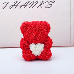 DHL 25cm Bear of Roses with heart Artificial Flowers Home Wedding Festival DIY Cheap Wedding Decoration Crafts Best Gift for Christm