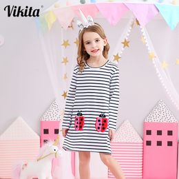 VIKITA Girls Cartoon Dresses Long Sleeve Baby Girls Striped Clothes Vestido Unicornio Infantil Toddlers Autumn Unicorn Clothing LJ200921