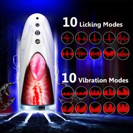 Nxy Sex Men Masturbators Automatic Male Masturbator Cup Realistic Tip of Tongue and Mouth Vagina Blowjob Stroker Vibrating Oral Toy 1222