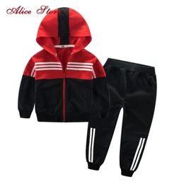 Children Clothing Sports Suit For Boys And Girls Hooded Outwears Long Sleeve Unisex Coat Pants Set Casual Tracksuit 201127