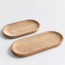 small wooden tray UK - Solid Mini Oval Wood Tray 18CM Small Wooden Plates Children's Whole Fruit Dessert Dinner Plate Tableware DB 25 G2