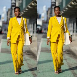 Yellow Street Power Suits For Women Wedding Guests Wear Plus Size Ladies Business Formal Tuxedos 2 Piece Office (Jacket+Pants)