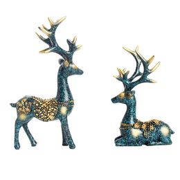 2pcs Ornaments Couple Deer Shape Resin Artistic Beautiful Miniature Craft Figurine Decoration For Store Home Decoration Crafts T200703
