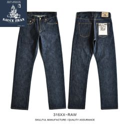 Saucezhan 316XX-RAW Straight Raw Seedge Unsanforized Denim Men Mens Jeans Brand 201111