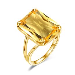 Luxury 13*18mm Solid Silver 925 Citrine Ring For Women Massive Stone Rectangle Vintage Party Gold Plated Jewellery Gift Female Ane