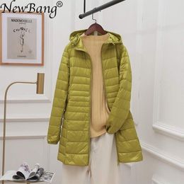 NewBang 8XL Ladies Long Warm Down Coat With Portable Storage Bag Women Ultra Light Down Jacket Women's Overcoats Hip-Length 201120