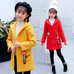 2019 new girls woolen coat new autumn quilted padded children's long section beautiful coat in the big boy woolen LJ201125