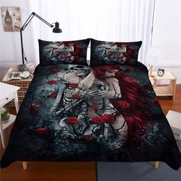 Bonenjoy Sugar Skull Bedding Set Queen Size Flower Skull Bed Linen Double Duvet Cover with Pillowcase King Size Skull Bedding LJ201127