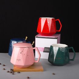 Ceramic Retro Coffee Cup Office Water Cup Philtre Tea Cup With Cover Cups Mugs With Spoon Birthday Gift Box w-00658