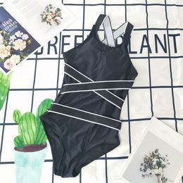 Women Black One-piece Swimwear Pad Bikini Set Push Up Shoulder Strap With Letters Swimsuit Bathing Suit Swimming Suit