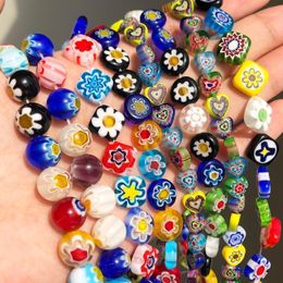 Outros padrões de flores Millefiori Lampwork Glass Beads para Jóias Fazendo Bracelete DIY 4 6 8 10mm Loose Flat Round Crafts 15 ''