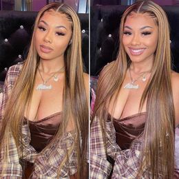 Piano Colour Wigs Natural Human Hair Wigs With Dark Brown Highlights Mixed Lace Front Wig for Black Women Platinum Highlight