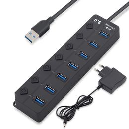 7 Port USB3.0 Hub 5Gbps Multi USB Splitter Expander Multiple HUB With Switch Power Adapter For PC Laptop