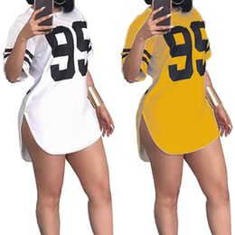 Street Style Number Printed Short Sleeved Mini Dresses Casual Plus Size Pullover Tshirt Dress Tops T200106