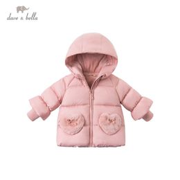 dave bella winter baby girls fashion bow pockets hooded down coat children 90% white duck down padded kids jacket LJ201124