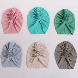 Baby Flower Turban Knit Hats Babes Caps Elastic Hair Accessories 2022 New Girls Boys Beanie Bonnet Ribbed Bow Headband